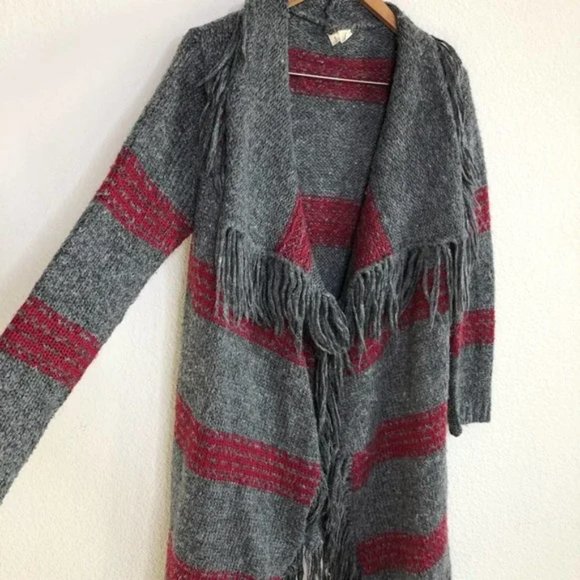 Anthropologie Moth striped open front duster cardigan with fringed trim size XS - Picture 5 of 10